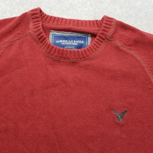 American Eagle Sweater Mens Large Red Pullover Crew Neck Casual - Picture 6 of 12
